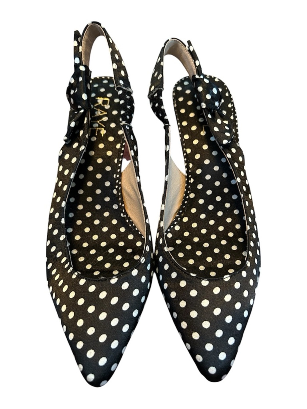 RAYE Black Polka Dot Slingback Flats with Bow, Size 6